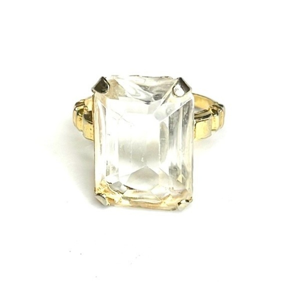Clear Quartz Rectangle White Gemstone Cocktail Ring